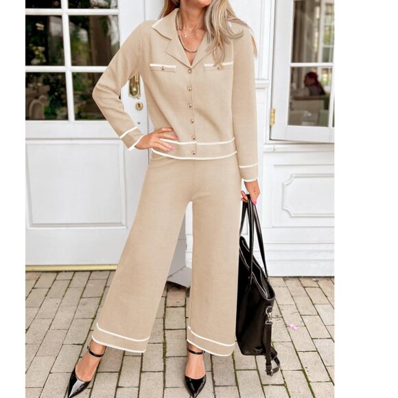 ZESICA Knit Two‑Piece Lounge Set – Sweater Top & Wide‑Leg Pants – M NWT - Picture 2 of 10